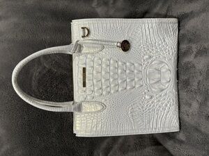 Brahmin Crocodile Caroline Leather Satchel Bag-White